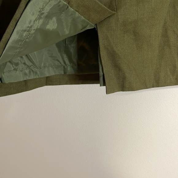 Bill Blass 100% Linen Pencil Skirt 10 Olive Green Mid Slit Blassport - Picture 8 of 12
